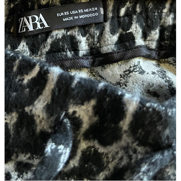 ZARA Women’s Black Gray Leopard Print High Waist Wide Leg Pants XS Cropped - Picture 5 of 8